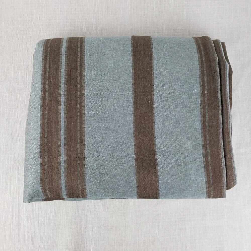 Restoration Hardware Blue Brown Stripe Cotton Linen Lined 1 Panel Drape 51 x 84